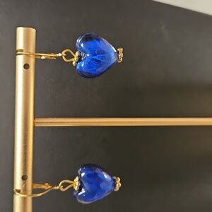Cobalt Blue Heart Glass Earrings